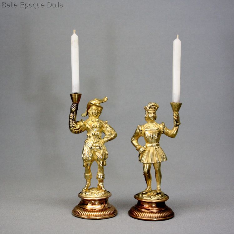antique metal candel holder with figure , antique fashion doll accessories