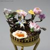  miniature antique jardiniere , antiqueporcelain flowers  , metal dollhouse jardiniere 