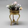 metal dollhouse jardiniere , antiqueporcelain flowers  ,  miniature antique jardiniere 