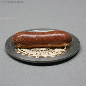 Antique French Tragacanth Chocolate Bread on Pewter Plate