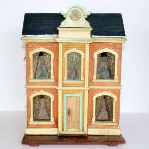 Antique Two-Room Dollhouse with Pediment and Clock - Probably Moritz Gottschalk