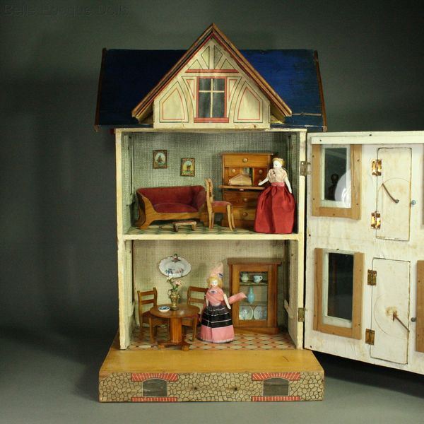 antique lithographed dollhouses , Puppenstuben zubehor , Antique dolls house wooden furniture 