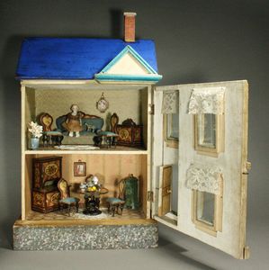 Fully-Furnished  Blue Roof Dollhouse for the French Market by Moritz Gottschalk
