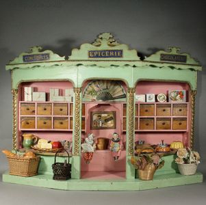 Superb French Wooden Toy Epicerie Parisienne labeled Chocolaterie Epicerie Comestibles