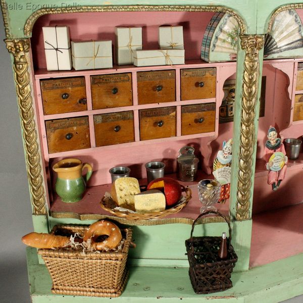 Antique Epicerie Parisienne miniature chocolaterie , Antique dolls toy French  Grocery Chocolate shop