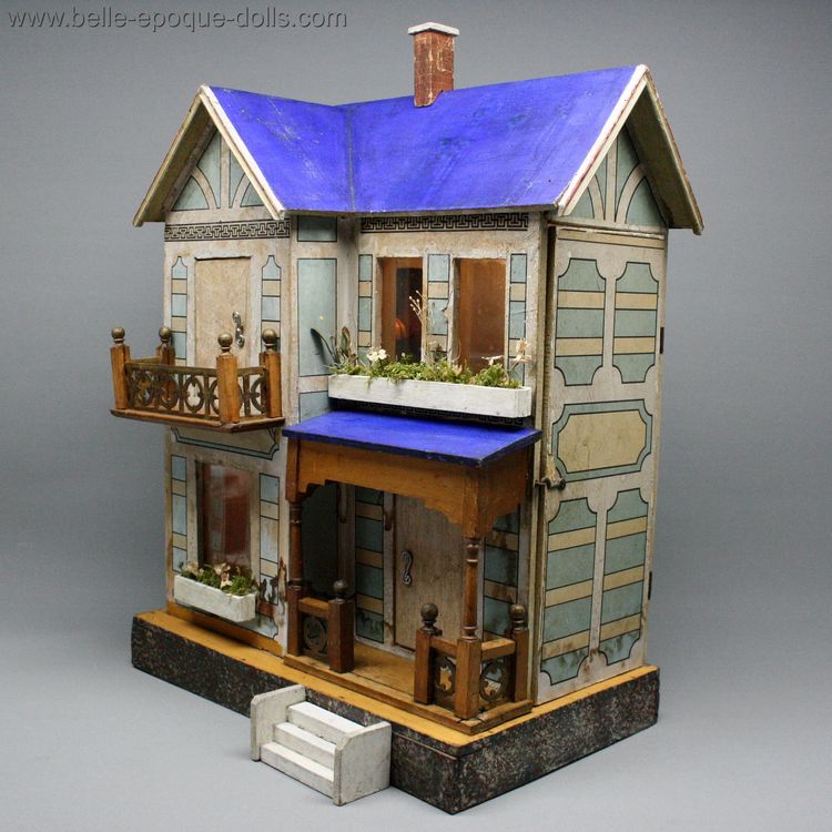 villard weill , Antique dolls house with balcony , Antique Dollhouse miniature deauville French dollhouse