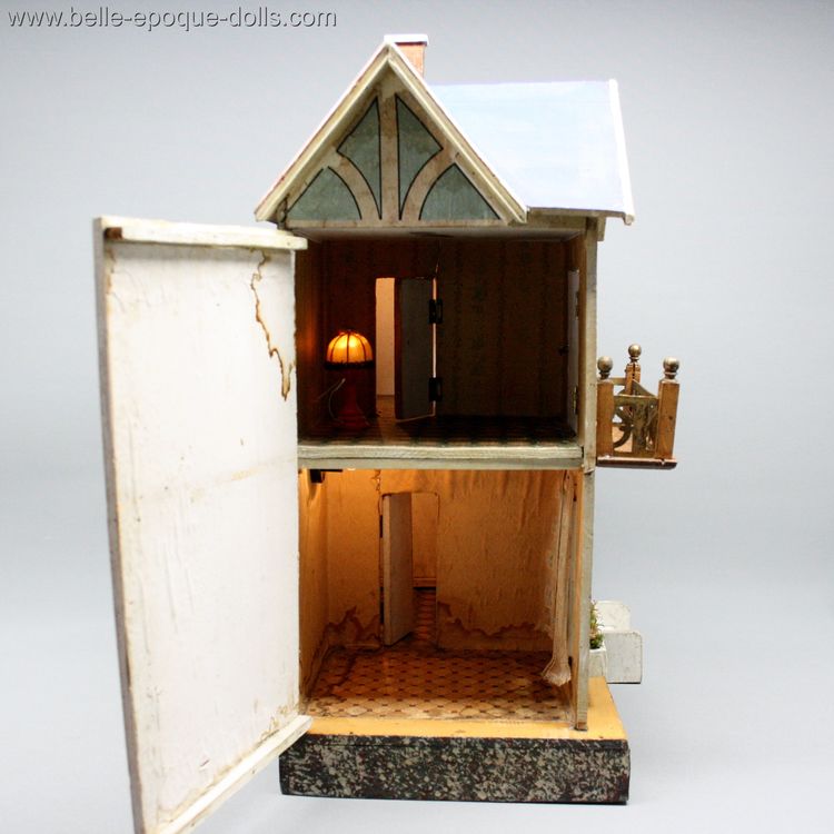 Antique dolls house with balcony , villard weill , Puppenstuben zubehor