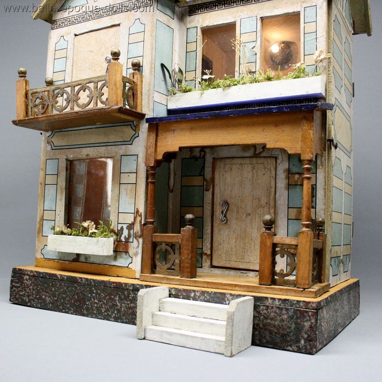 Antique Dollhouse miniature deauville French dollhouse , Antique dolls house with balcony