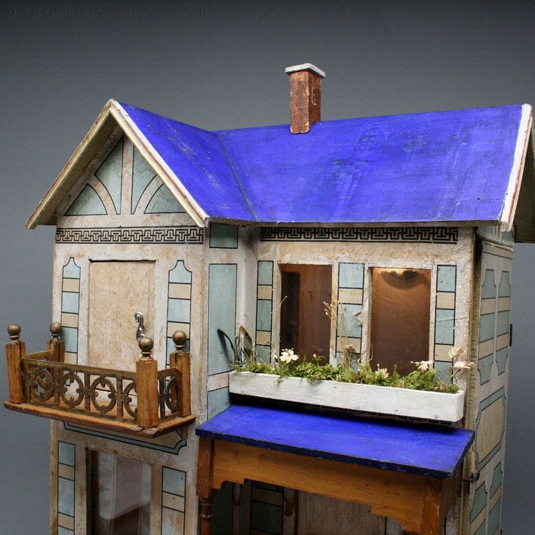 Antique dolls house with balcony , villard weill , Puppenstuben zubehor