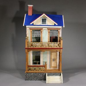 Antique All Original Blue-roofed Dollhouse for the French Market by Moritz Gottschalk