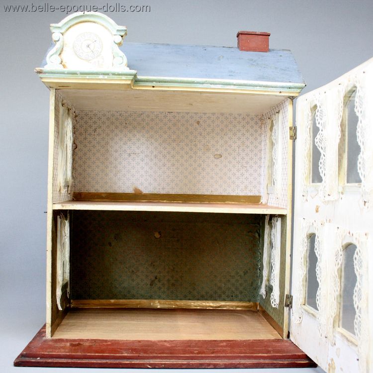 Villard Weill dollhouse , antique miniature dollhouse , Antique dolls house with pediment 