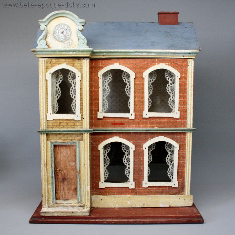Villard Weill dollhouse , antique miniature dollhouse , Antique dolls house with pediment 