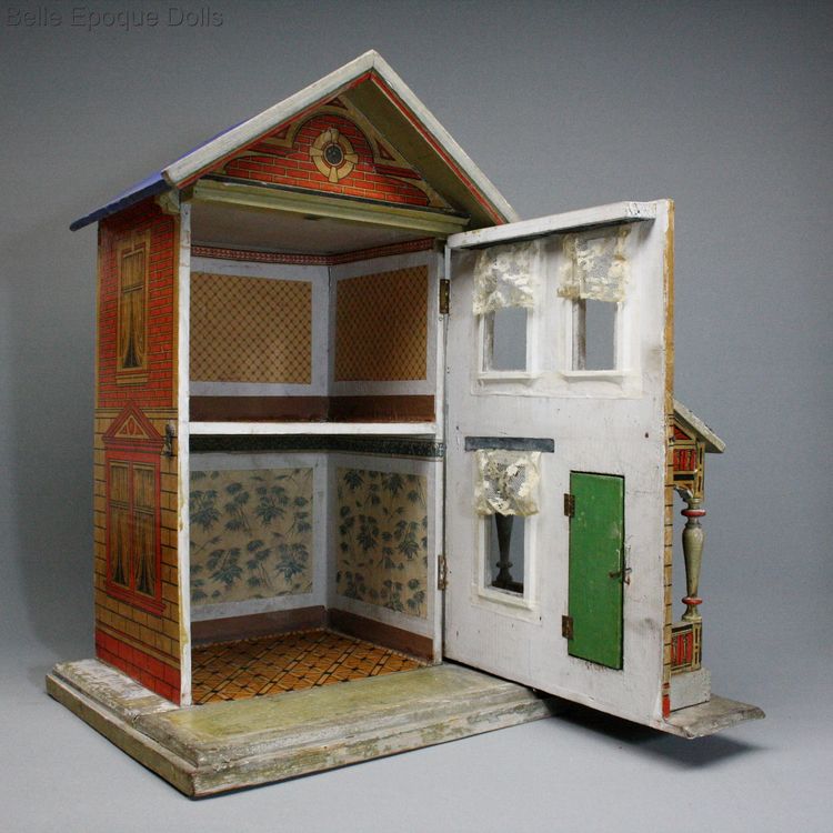 Antique Dolls Houses & Rooms / Small Lithographed Blue Roof