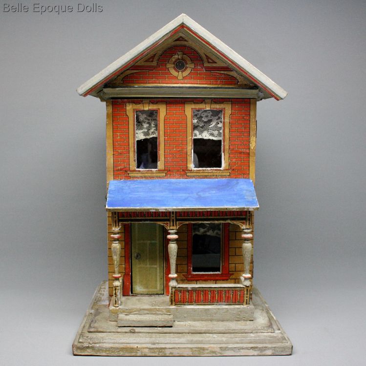 Antique British Dollhouse for Miniature Doll WONDERFUL G and J Lines Litho  Wood w/ Chandeliers - Manor House circa 1910