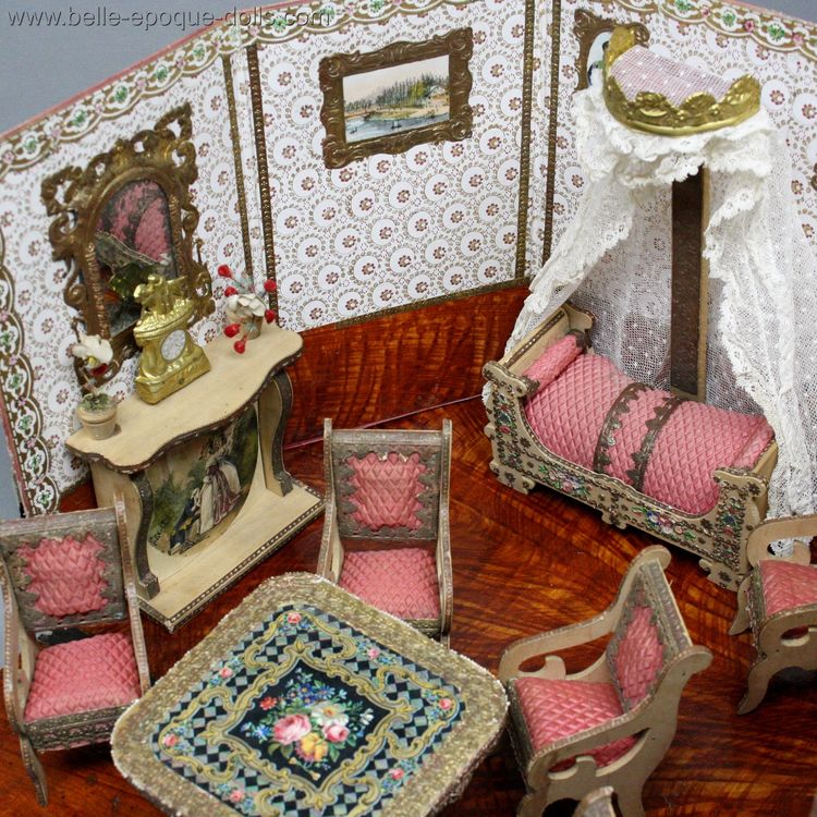 Antique French Dollhouse miniature , Antique Dollhouse miniature Badeuille Room ,  Französische Puppenstuben puppenhaus