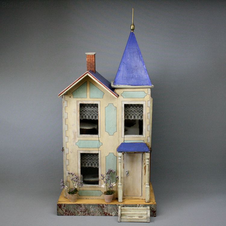  antique wooden dollhouse , gottschalk miniature dollhouse , doll house villard weill