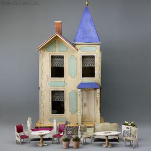 Furnished Blue-Roofed Deauville Dollhouse with Tower - by Villard  Weill