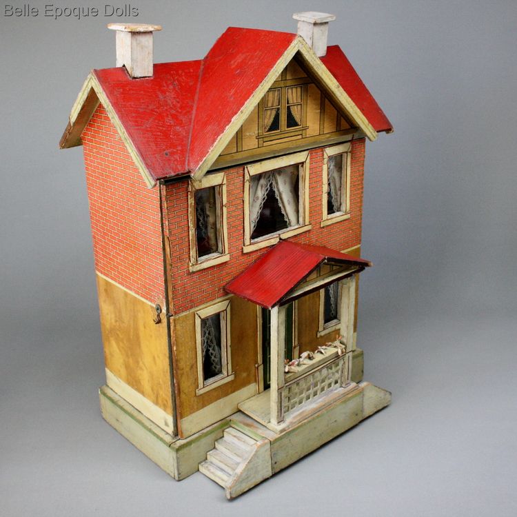 antique miniature wooden dollhouse , puppenhaser Moritz Gottschalk