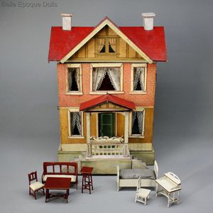 Antique Fully-Furnished German Miniature Dollhouse with Elevator -  by Moritz Gottschalk