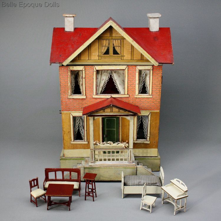 antique miniature wooden dollhouse , puppenhaser Moritz Gottschalk