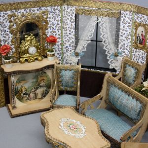 french room with decor , antique miniature salon , Louis Badeuille dollhouse room 