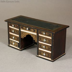 antique dolls house furniture biedermeier , antique dollhouse desk miniature , Waltershausen furniture 