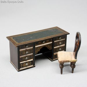 antique dollhouse desk miniature , antique dolls house furniture biedermeier , Waltershausen furniture 