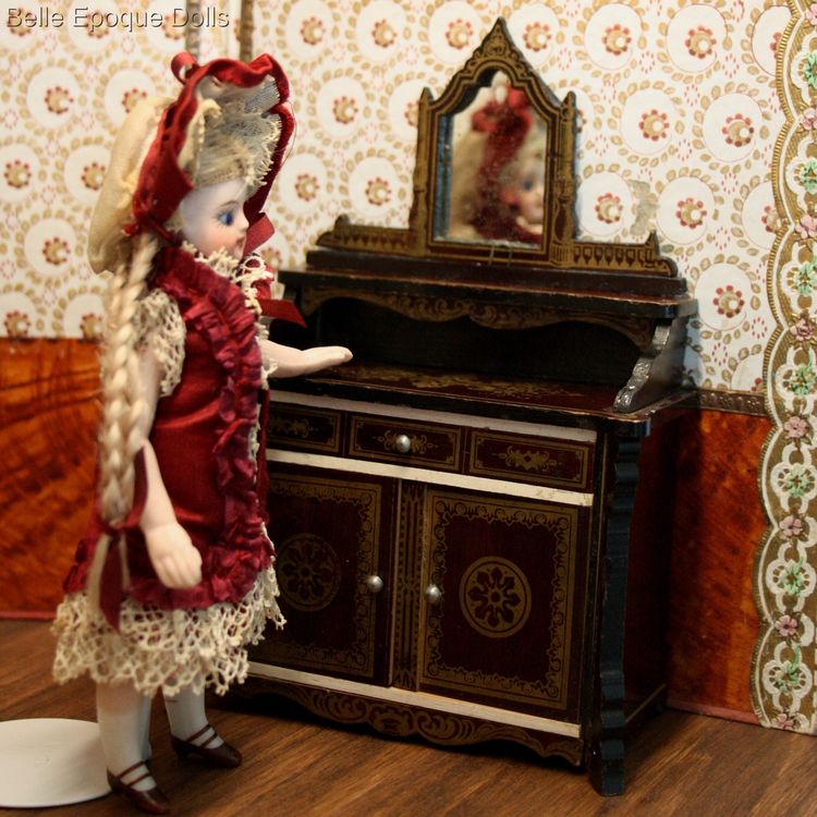 Boulle style , antique dolls house furnishing , antique miniature dessert buffet