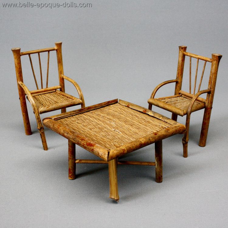antique doll Bamboo furniture , antique  dollhouse bamboo table and chairs