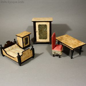 antique dollhouse wooden pinewood furniture  , German antique dolls house furniture 