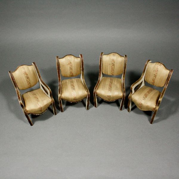 Antique French wooden salon with floral design , miniature chairs armchairs dollhouse
