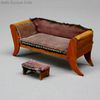 antique miniature dolls house furniture , antique  dollhouse salon , Antique French wooden salon with velvet upholstery 