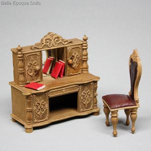 Antique Dollhouse  Wooden Desk with Applique Carvings
