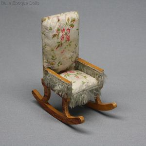 Antique Waltershausen Wooden Rocking-chair with Floral Silk upholstery