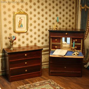 Antique Diminutive Faux-grained Rosewood Secretary and its matching Chest of Drawers