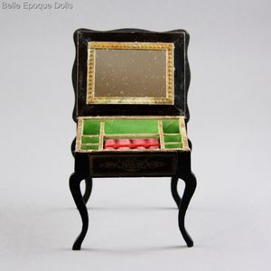 Antique Dollhouse Sewing Table - Biedermeier / Boulle