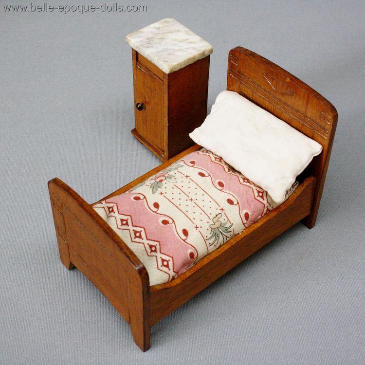 antique miniature wooden Bedroom  , Antique dolls house art nouveau furniture  , Antique Dollhouse bedroom miniature