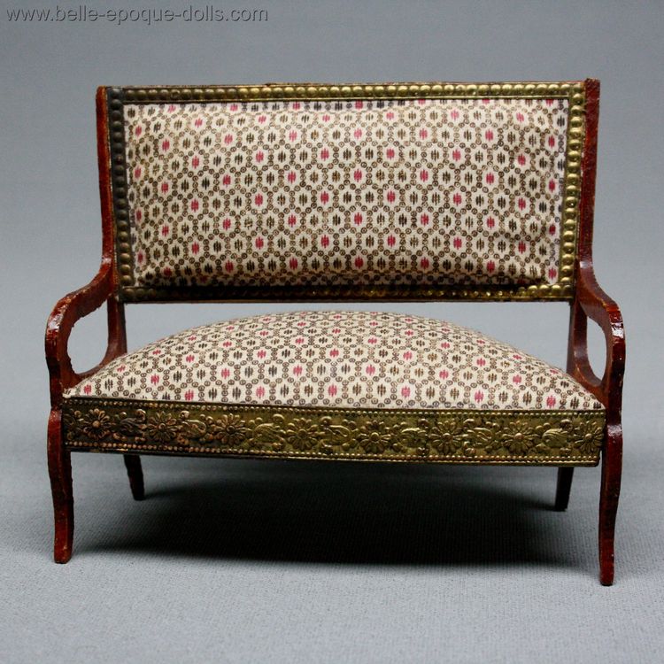 antique early French dollhouse sofa , alte puppenstubben