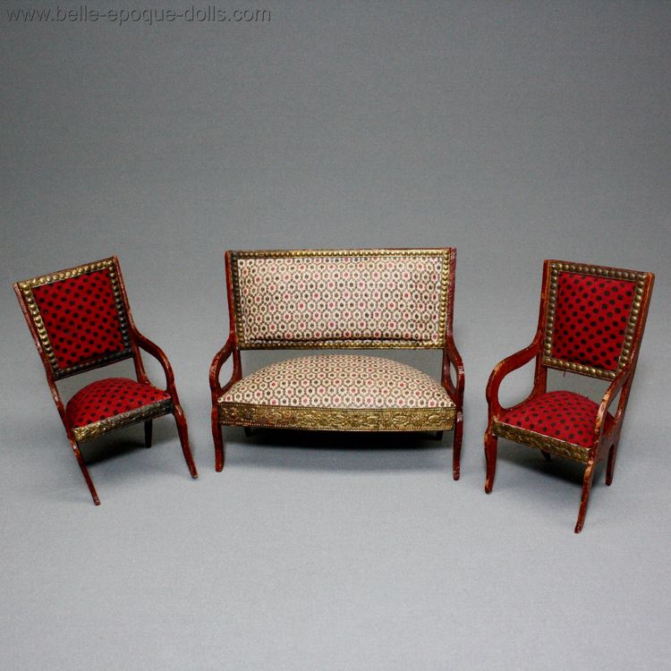 antique early French dollhouse sofa , antique dollhouse armchair