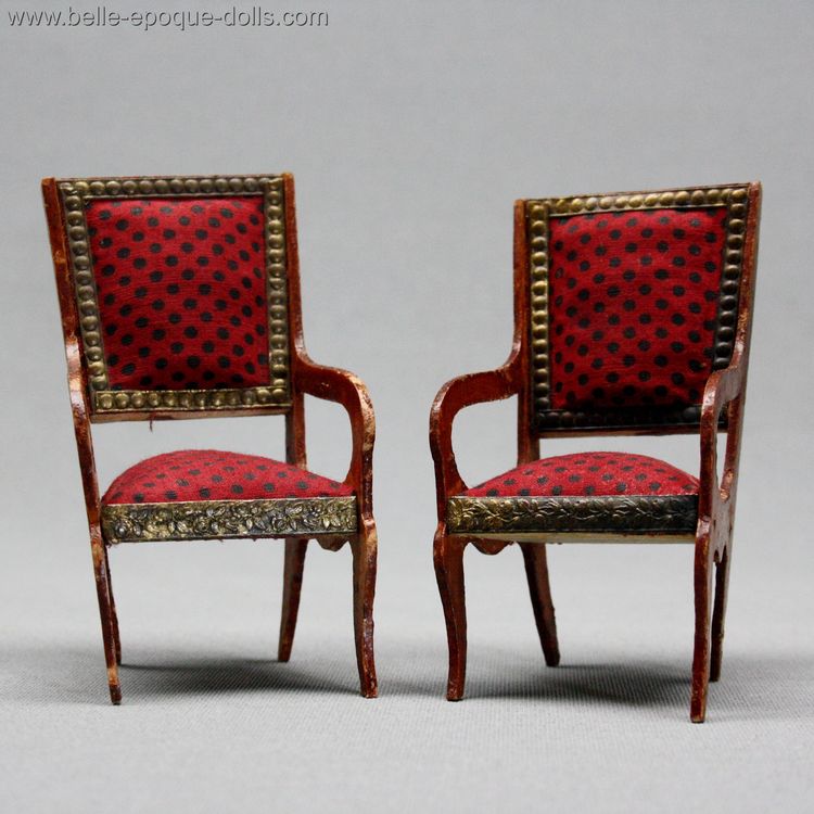 antique dollhouse miniature for sale , antique early French dollhouse armchairs , antique dollhouse armchairs