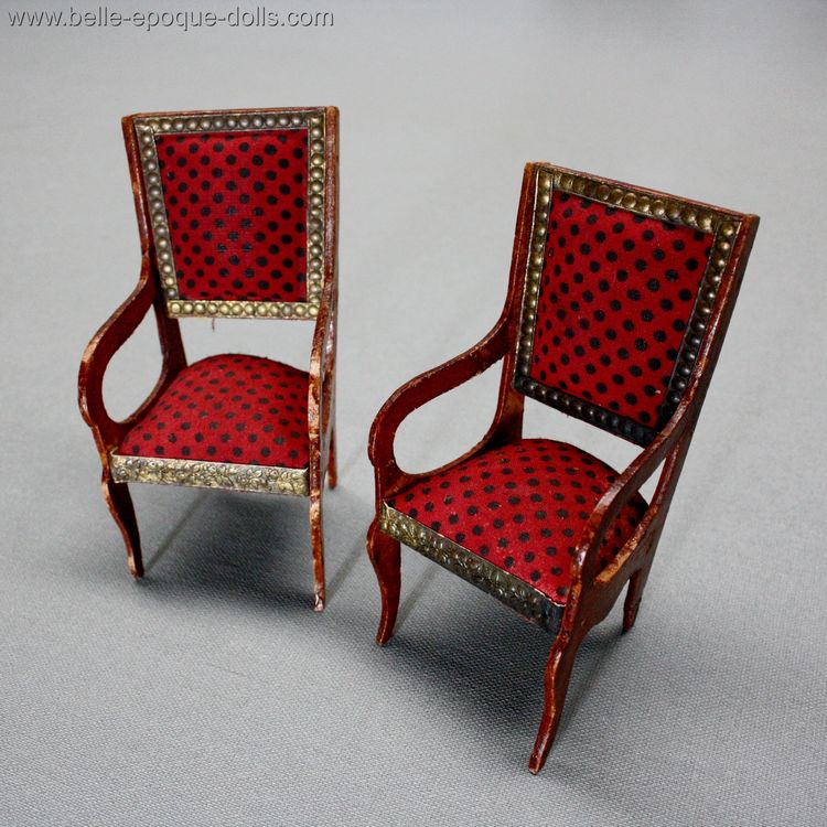 antique early French dollhouse armchairs , alte puppenstubben