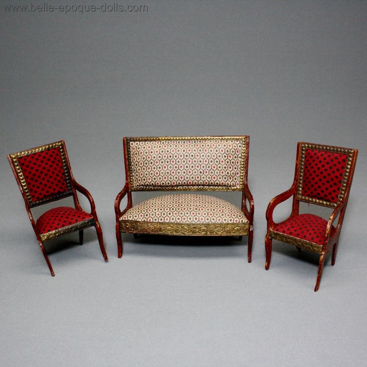 antique dollhouse miniature for sale , antique early French dollhouse armchairs , antique dollhouse armchairs