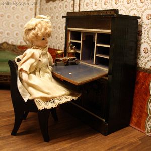 Antique Biedermeier Dollhouse Drop-front Secretaire in Boulle style - By Wagner  Sohne