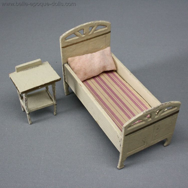 antique pressed cardboard dollhouse furniture , Antique Dollhouse miniature gottschalk , Puppenstuben gottschalk schlafzimmer