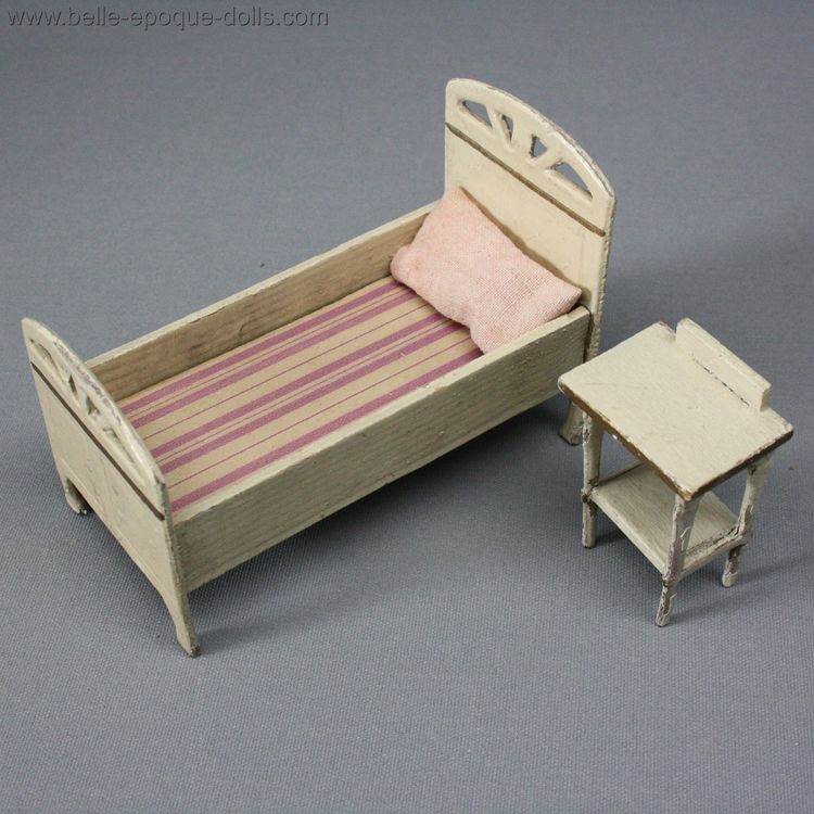 antique pressed cardboard dollhouse furniture , Antique dolls house furniture bedroom , Antique Dollhouse miniature gottschalk