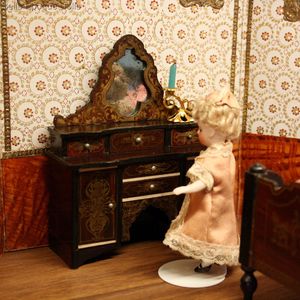 Antique dolls house furniture boulle style , Antique Dollhouse miniature dressing table wagner sohne , Puppenstuben mobel wagner sohne 