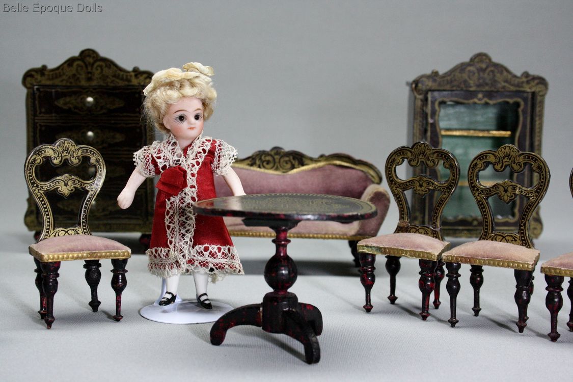 Antique Dollhouse german wagner sohn furnishings miniature , biedermeier salon