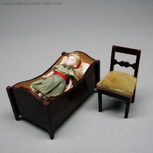 Antique German Wooden Biedermeier Bed  and Chair