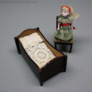 Antique dolls house furniture biedermeier , Antique Dollhouse miniature biedermeier bed chair , Puppenstuben zubehor 