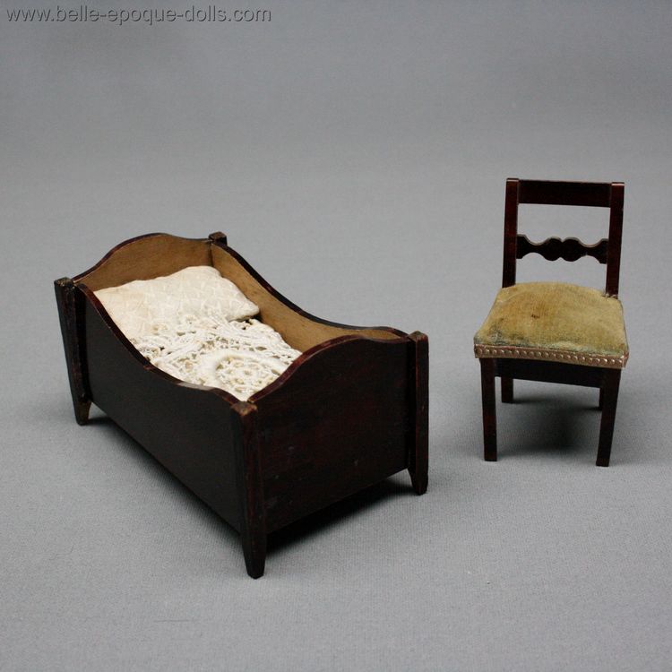 Antique Dollhouse miniature biedermeier bed chair , Puppenstuben zubehor